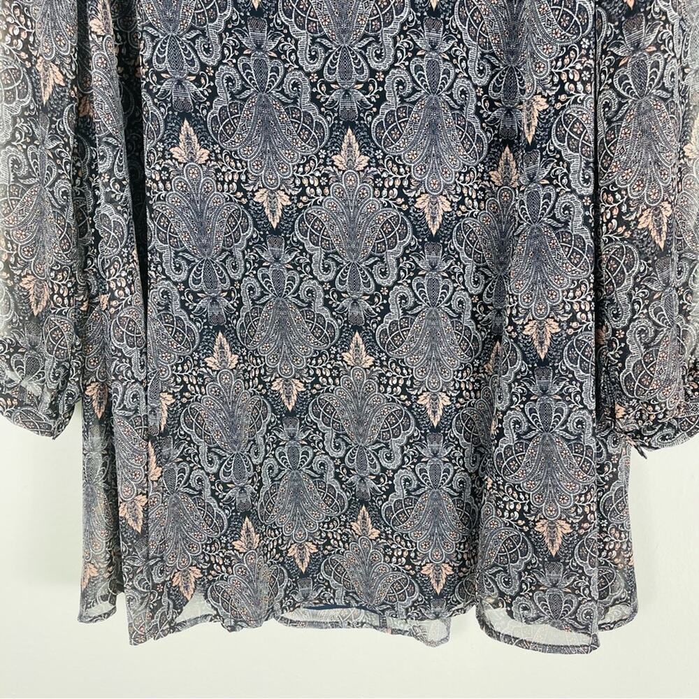 Astr blue pink floral semi sheer chiffon swing preppy office dress medium - Picture 4 of 8